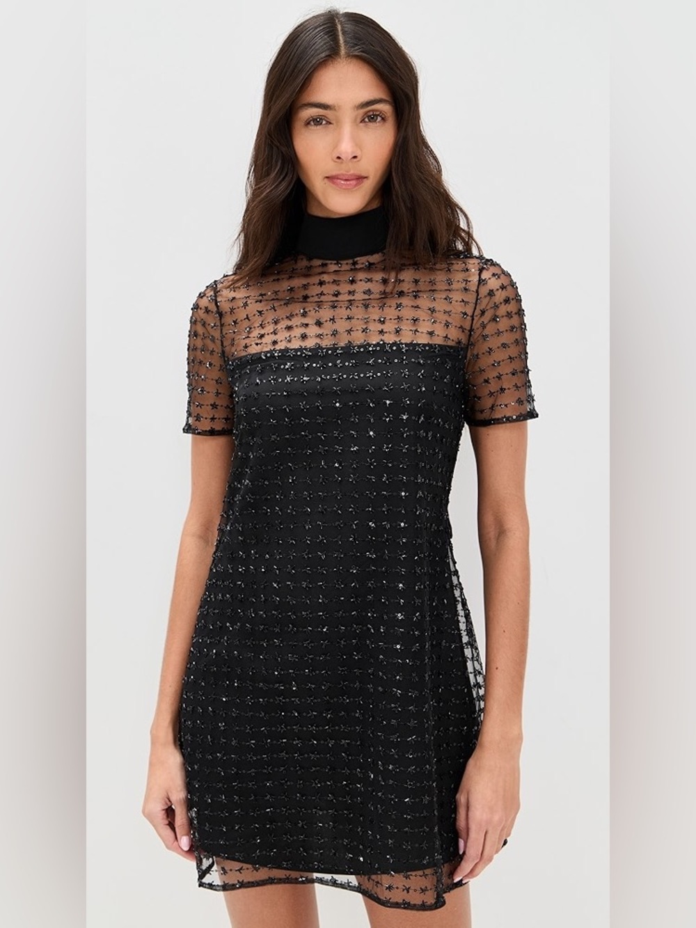 STAUD - MINI ILANA DRESS STARDUST ONYX in Black - Size L